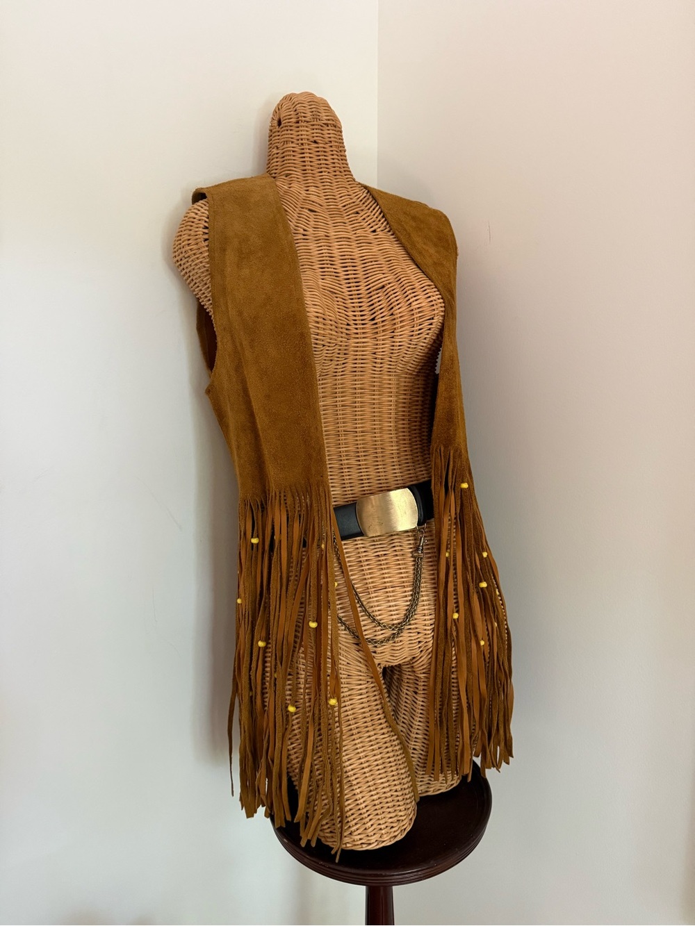 Suede Fringe Vest in Warm Camel
